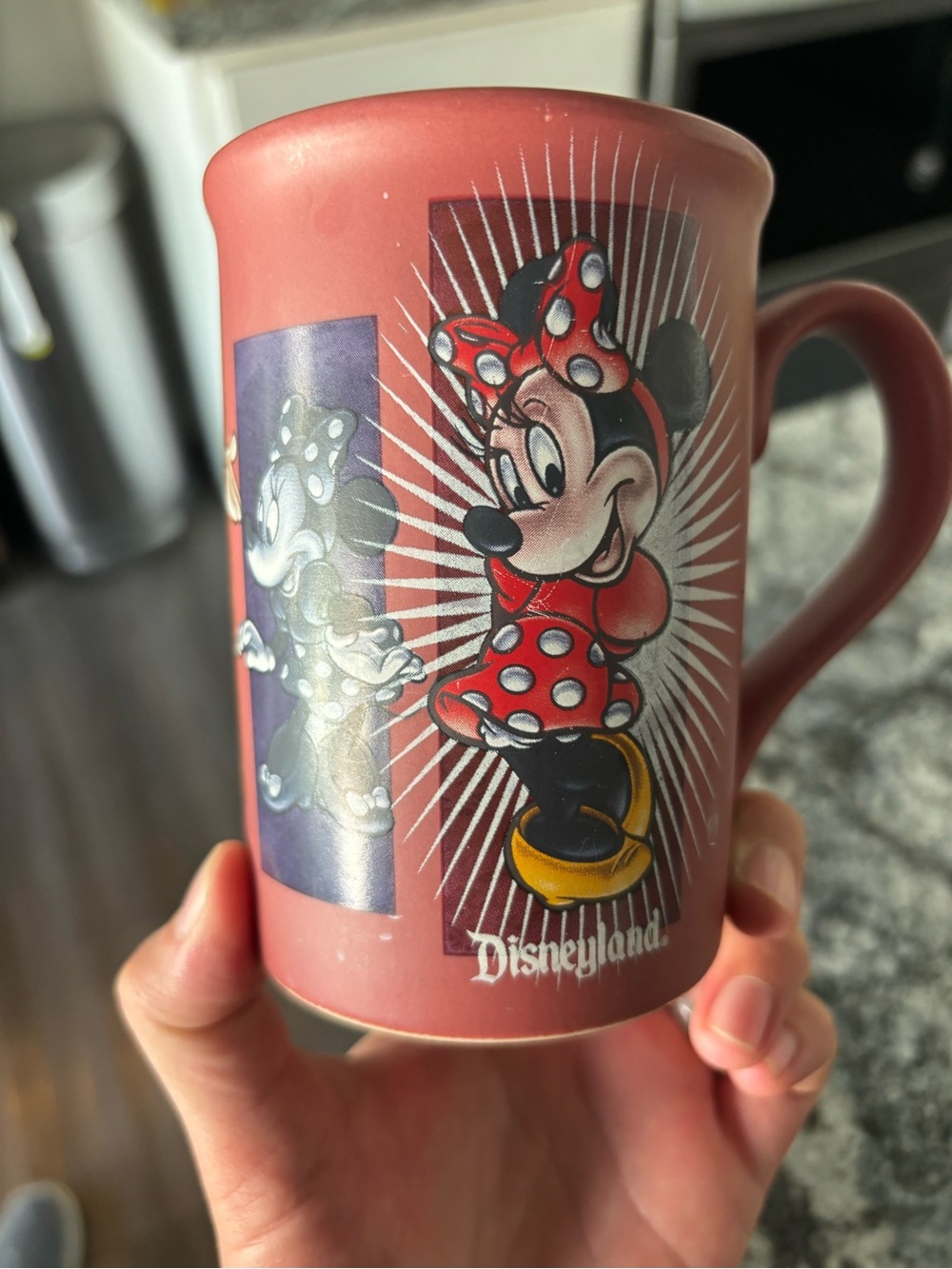 Disney Pink Minnie Mouse Ceramic Mug with Red, Yellow and Black Accents